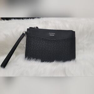 GUESS Black Logo Wristlet Clutch with Detachable Strap